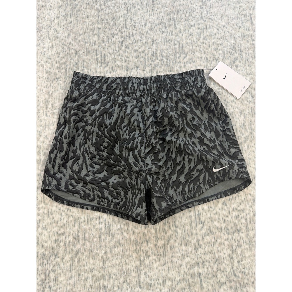 Nike One Kids Dri-FIT Training Shorts Grey Black Tiger Stripe FQ4527-084 Size L